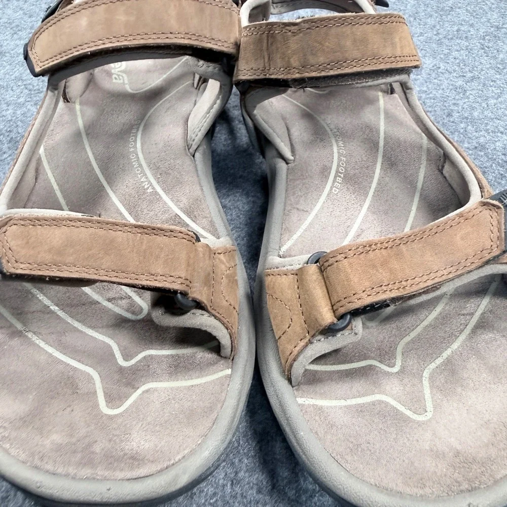 Teva Tanza Leather Sport Sandals Mens 9 Brown Hiking Trail Shoc Pad 1002263